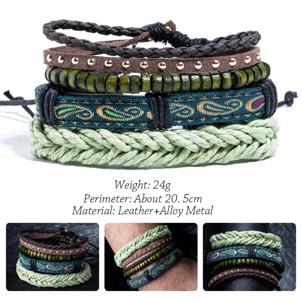 Men's Green Paisley Print Bracelet Set - Picture 3 of 3